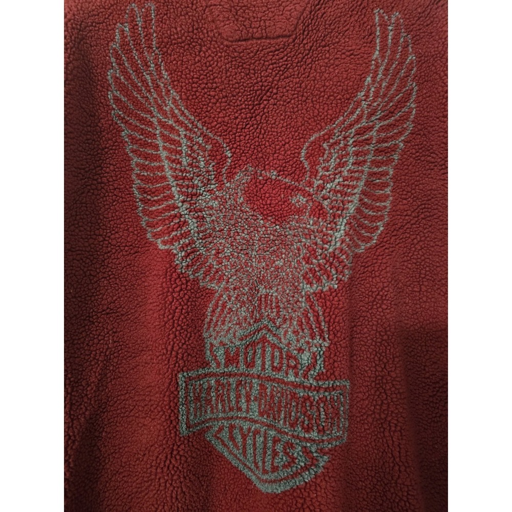 Harley Davidson Red Pullover 1/4 Zip‎ L Men's Long Sleeve Fuzzy Shaggy  Sweater - Picture 4 of 7